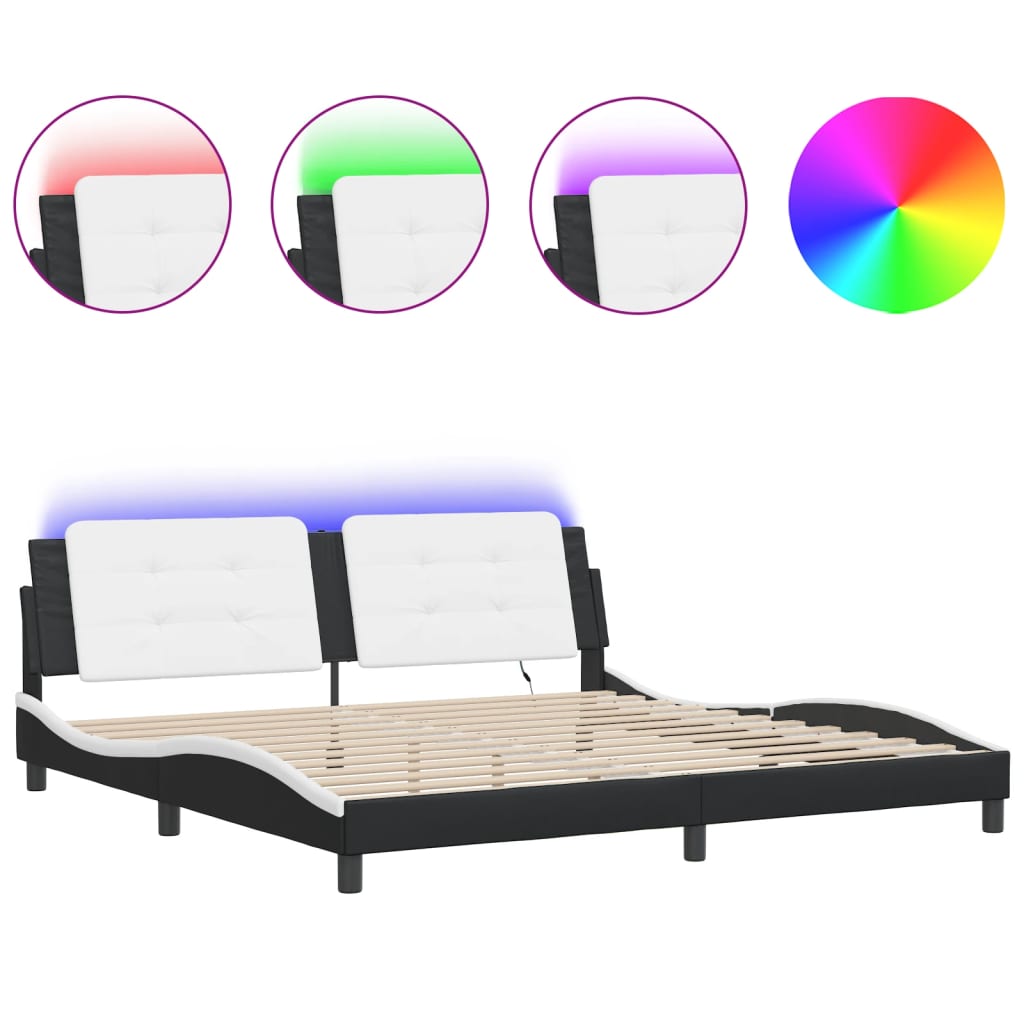 vidaXL Bed Frame with LED without Mattress Black and White 200x200 cm