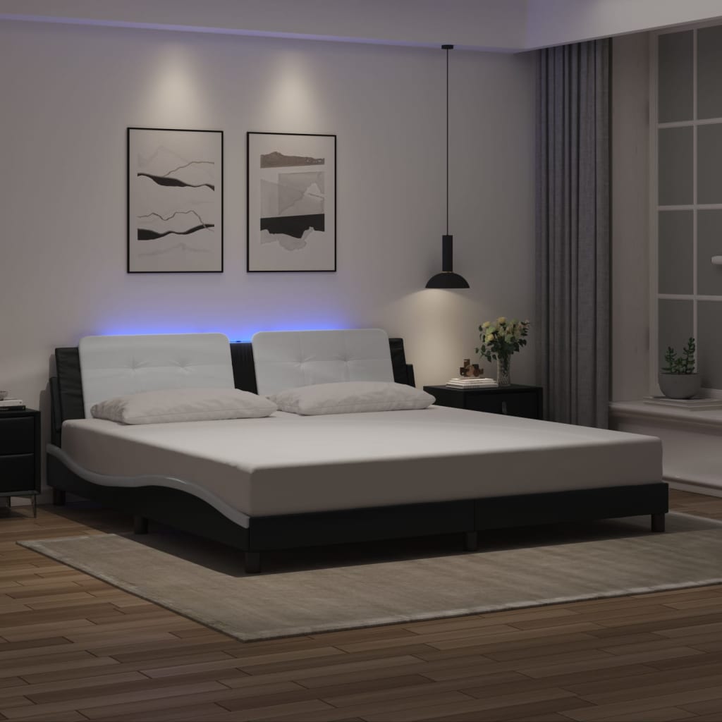 vidaXL Bed Frame with LED without Mattress Black and White 200x200 cm