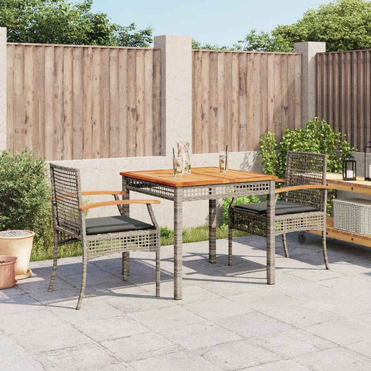 3 Piece Garden Dining Set with Cushions Grey Poly Rattan
