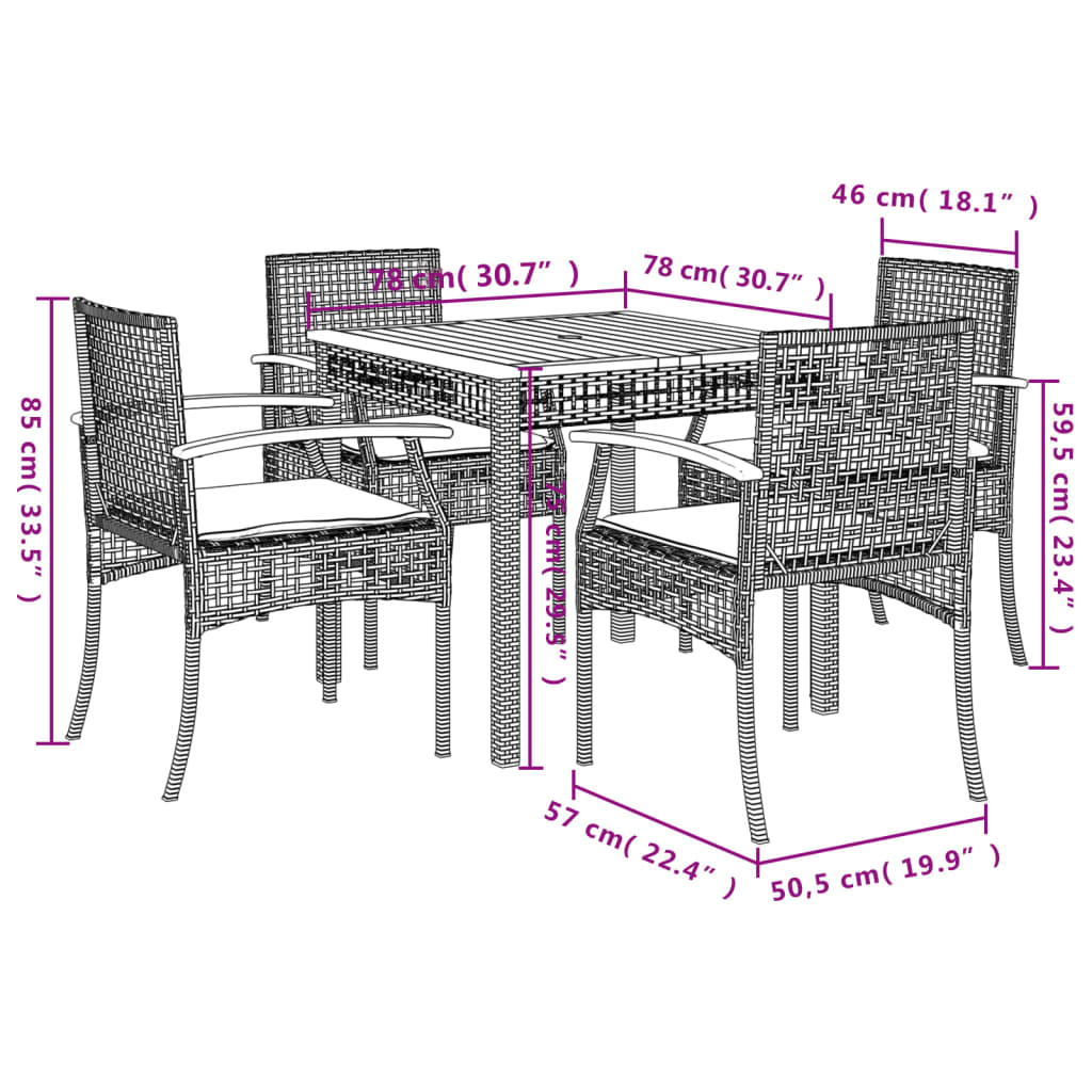 Garden Dining Set | Grey | PE Rattan | 4 Seater
