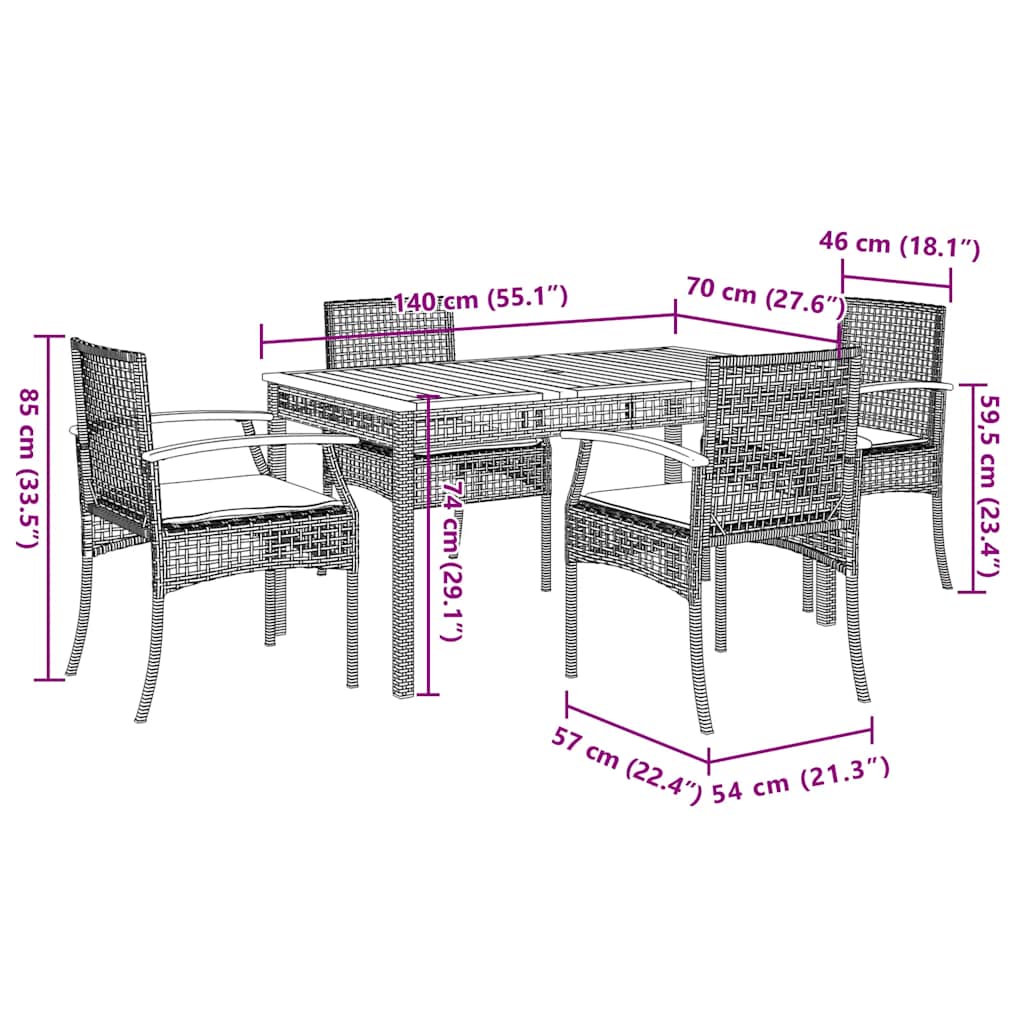Garden Dining Set | Beige | PE Rattan | 5 Piece | Removable Covers