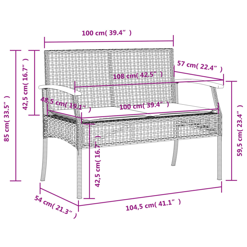 vidaXL 3 Piece Garden Dining Set with Cushions Beige Poly Rattan