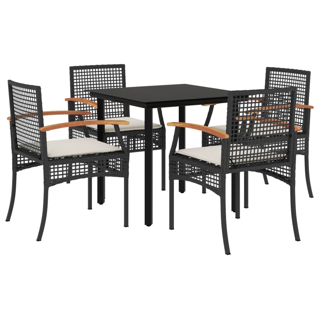 Garden Dining Set | Table: Black, Chair: Black, Cushion: Cream White