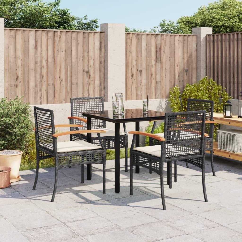 Garden Dining Set | Table: Black, Chair: Black, Cushion: Cream White