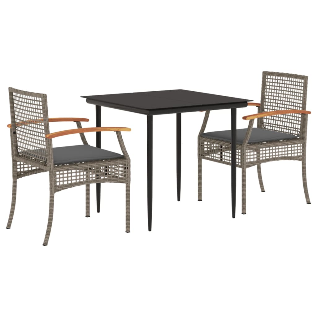 vidaXL 3 Piece Garden Dining Set with Cushions Grey Poly Rattan