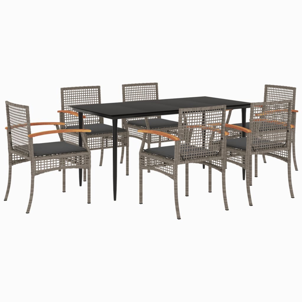 vidaXL 7 Piece Garden Dining Set with Cushions Grey Poly Rattan