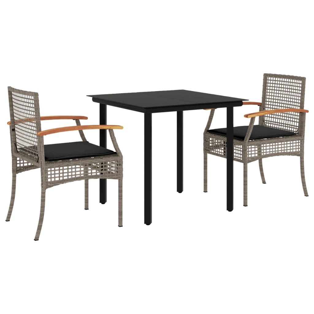 vidaXL 3 Piece Garden Dining Set with Cushions Grey Poly Rattan