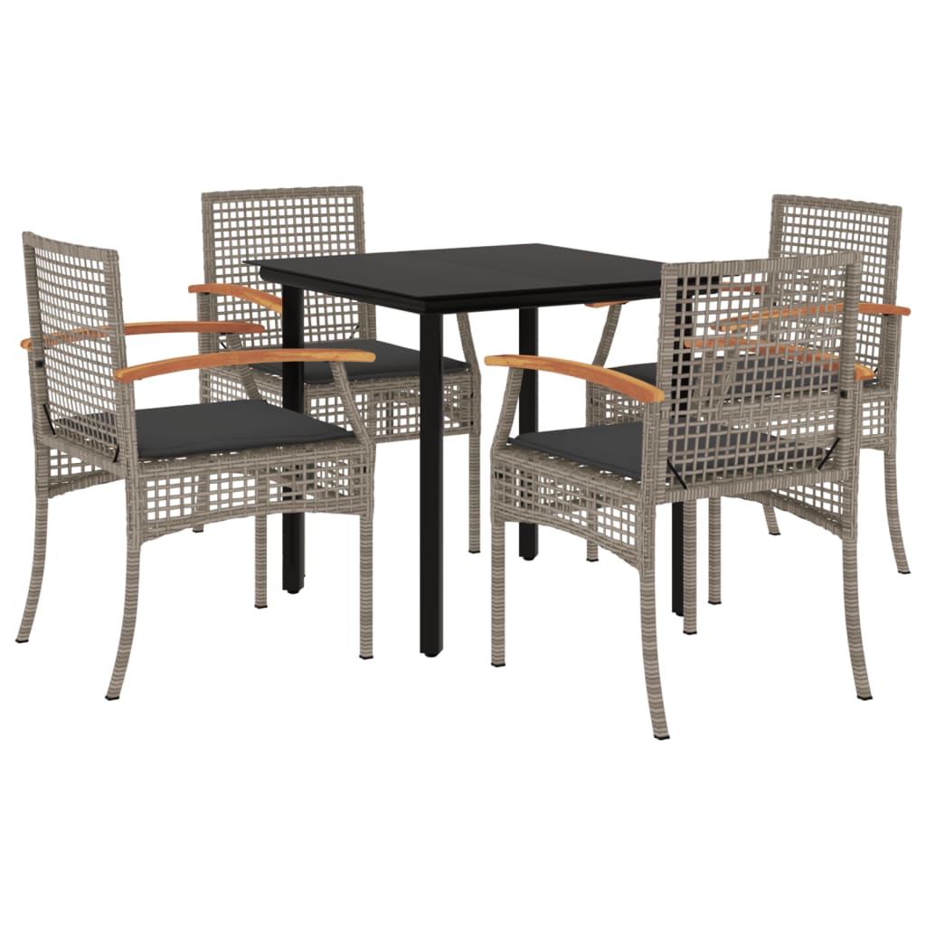 vidaXL 5 Piece Garden Dining Set with Cushions Grey Poly Rattan