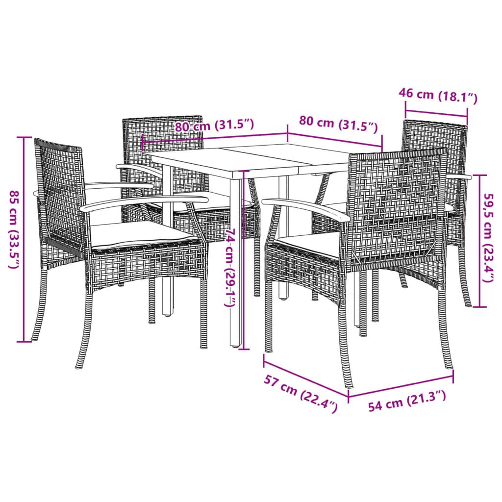 vidaXL 5 Piece Garden Dining Set with Cushions Grey Poly Rattan