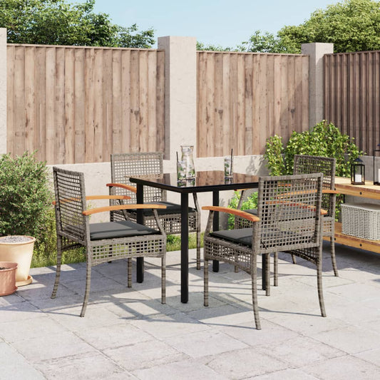 vidaXL 5 Piece Garden Dining Set with Cushions Grey Poly Rattan