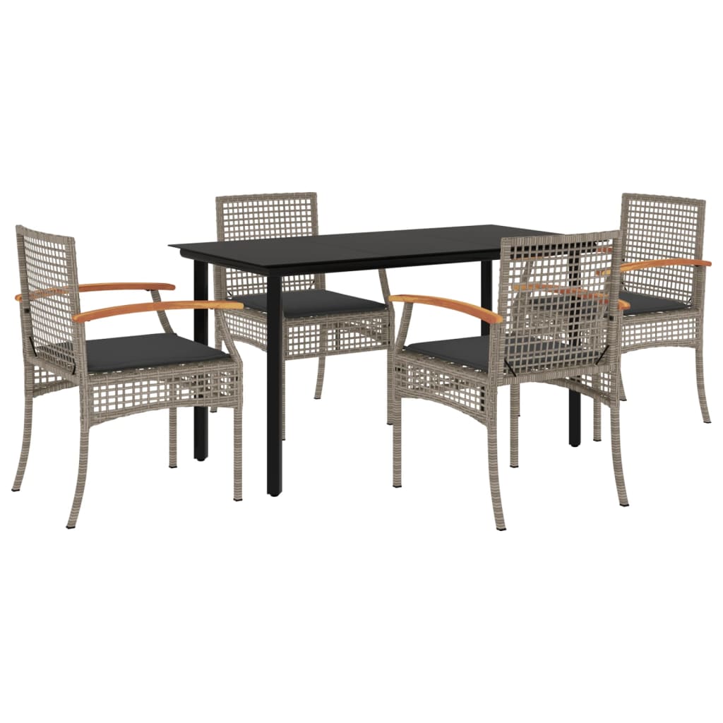 vidaXL 5 Piece Garden Dining Set with Cushions Grey Poly Rattan