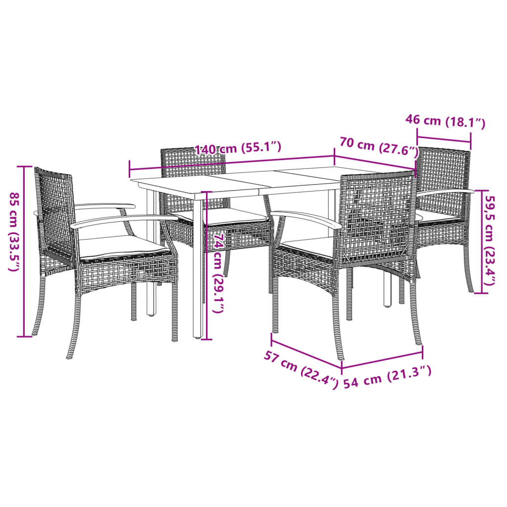 vidaXL 5 Piece Garden Dining Set with Cushions Grey Poly Rattan