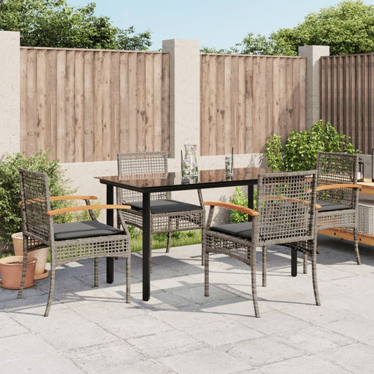 vidaXL 5 Piece Garden Dining Set with Cushions Grey Poly Rattan