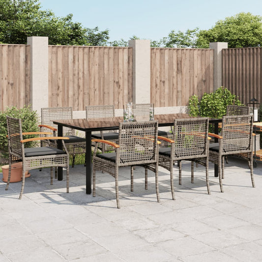 9 Piece Garden Dining Set with Cushions Grey Poly Rattan