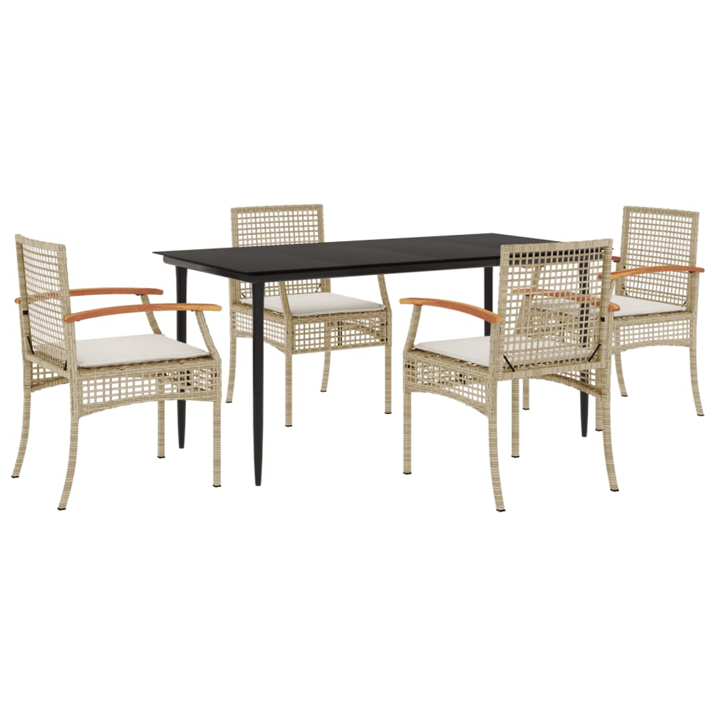 vidaXL 5 Piece Garden Dining Set with Cushions Beige Poly Rattan