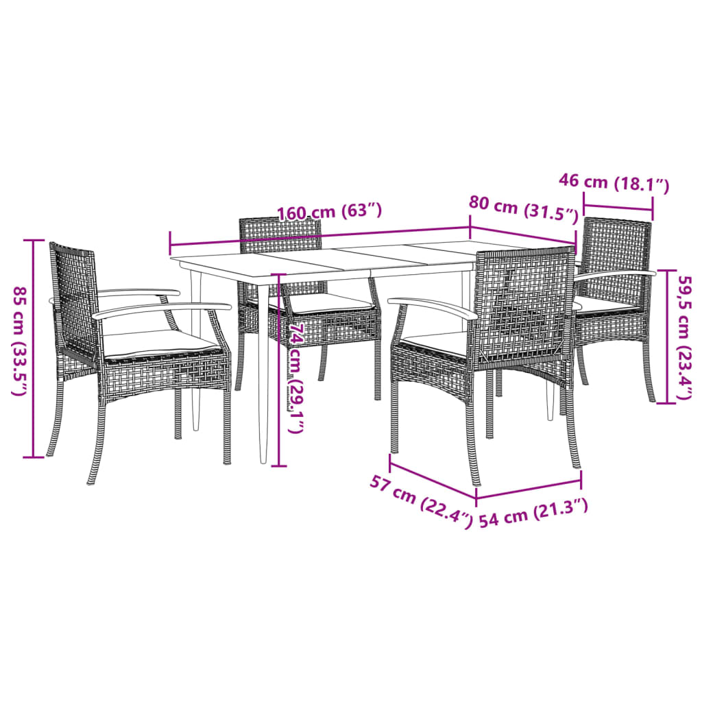 vidaXL 5 Piece Garden Dining Set with Cushions Beige Poly Rattan