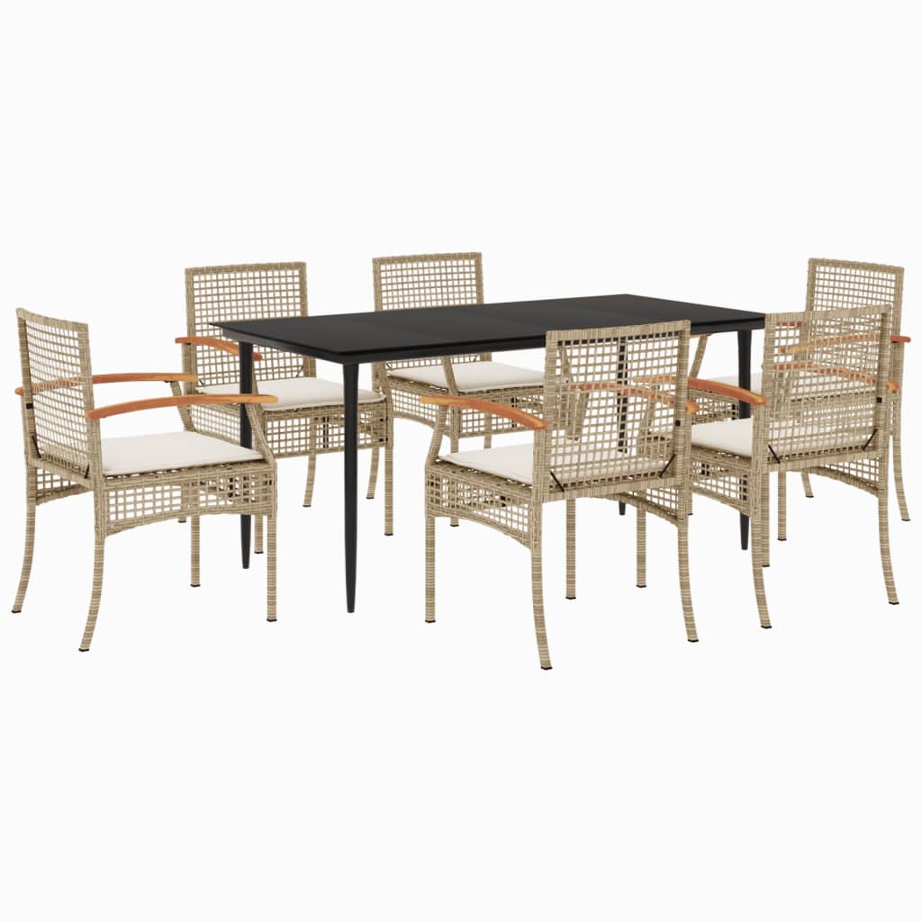 vidaXL 7 Piece Garden Dining Set with Cushions Beige Poly Rattan