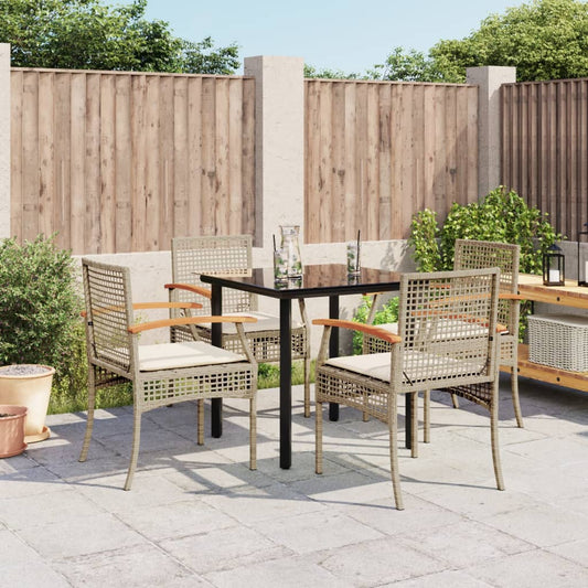 5 Piece Garden Dining Set with Cushions Beige Poly Rattan