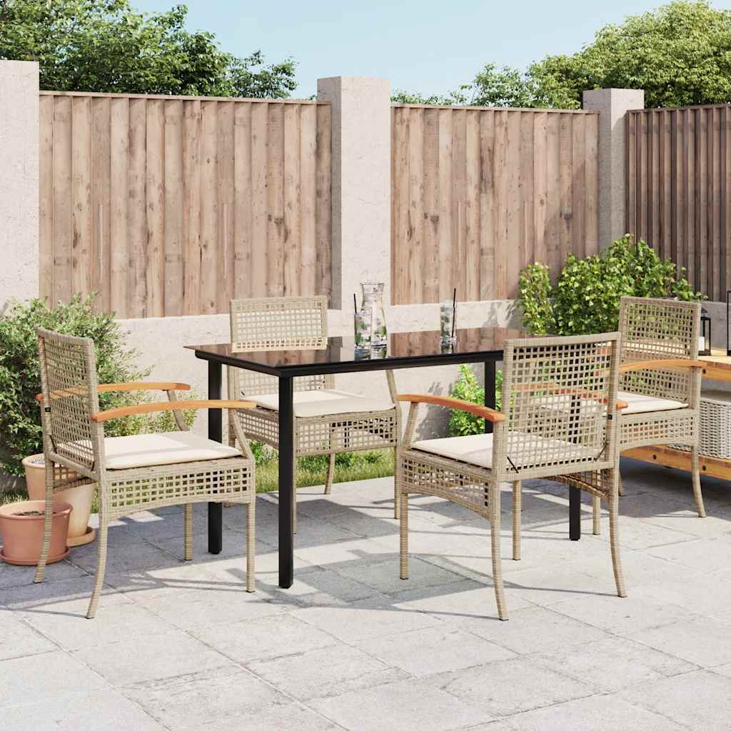 5 Piece Garden Dining Set with Cushions Beige Poly Rattan