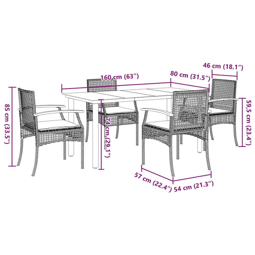 5 Piece Garden Dining Set with Cushions Beige Poly Rattan