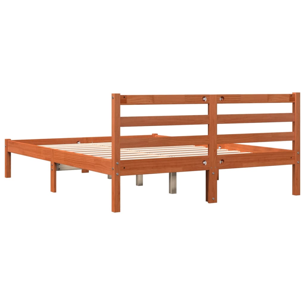 vidaXL Bed Frame without Mattress Wax Brown 135x190 cm Double Solid Wood Pine