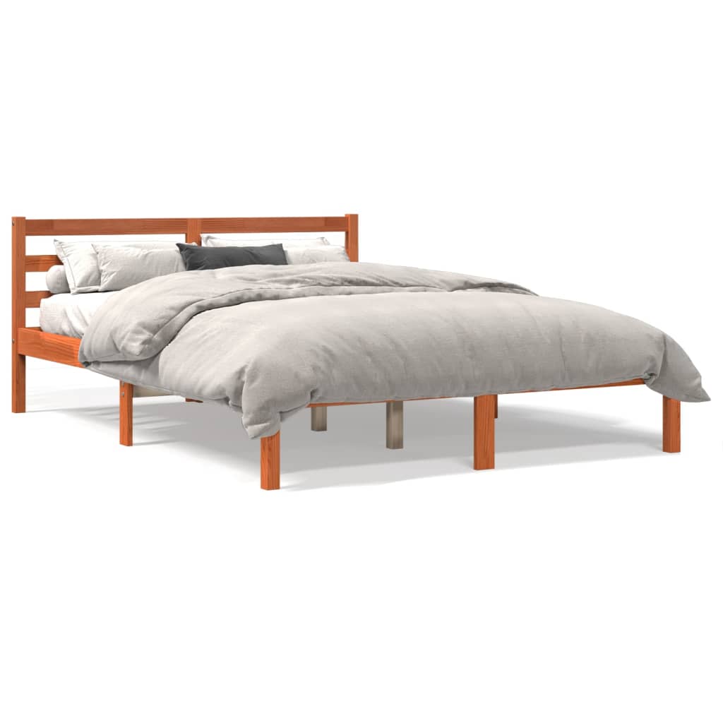 vidaXL Bed Frame without Mattress Wax Brown 135x190 cm Double Solid Wood Pine