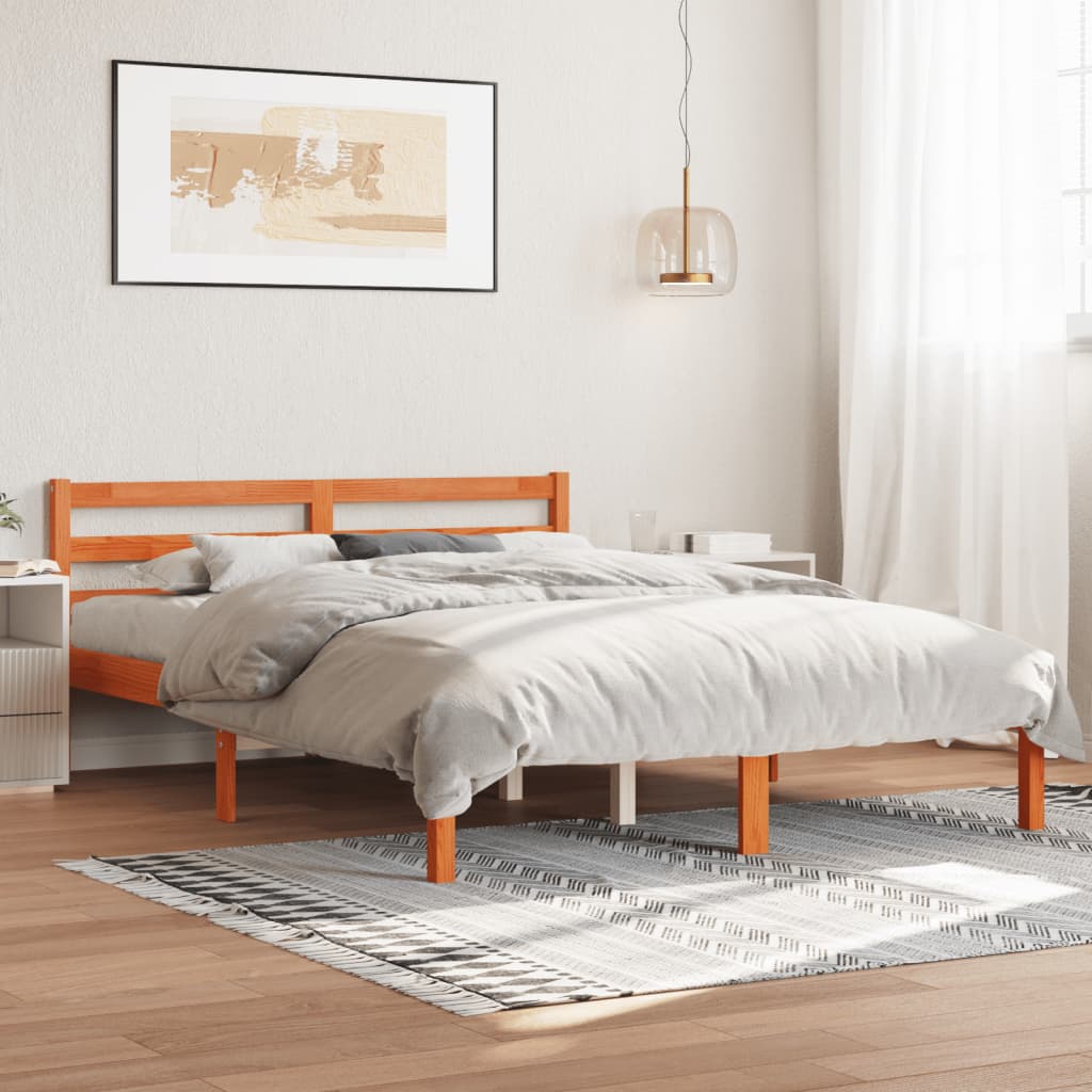 vidaXL Bed Frame without Mattress Wax Brown 140x190 cm Solid Wood Pine