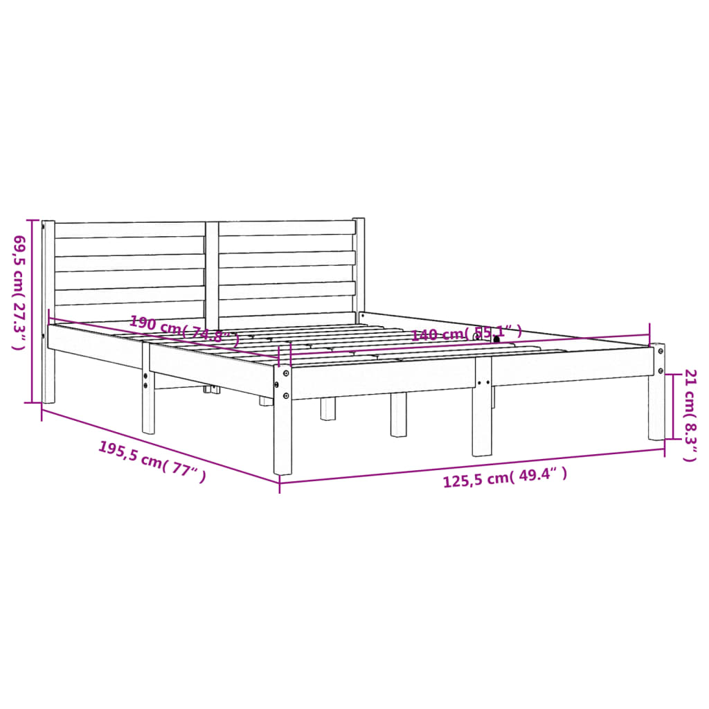 vidaXL Bed Frame without Mattress Wax Brown 140x190 cm Solid Wood Pine