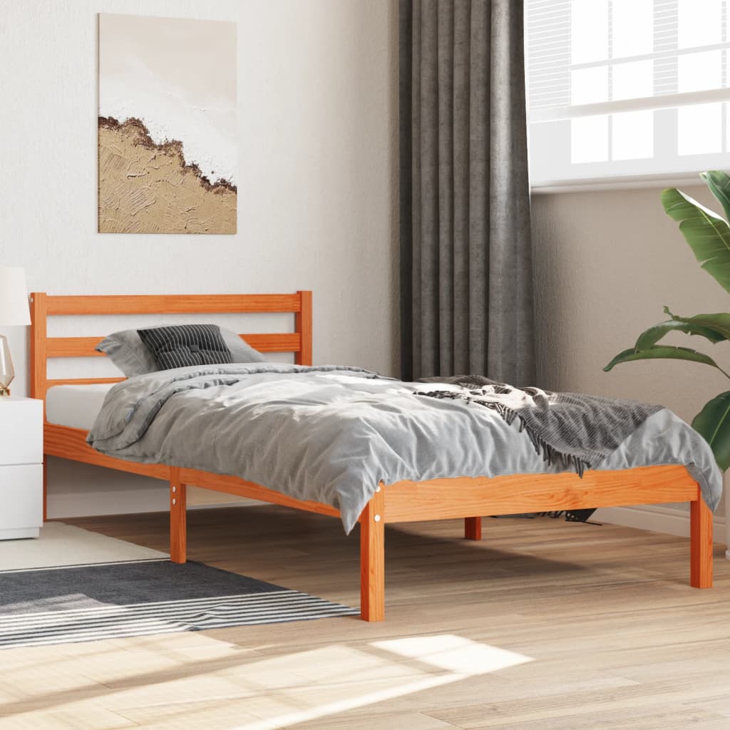 vidaXL Bed Frame without Mattress Wax Brown 90x200 cm Solid Wood Pine