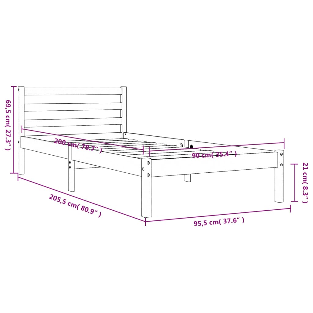 vidaXL Bed Frame without Mattress Wax Brown 90x200 cm Solid Wood Pine