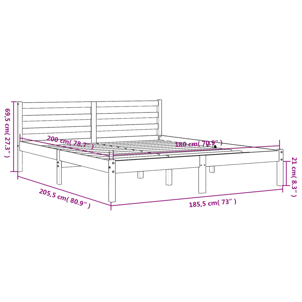 vidaXL Bed Frame without Mattress Wax Brown 180x200 cm Super King Solid Wood Pine