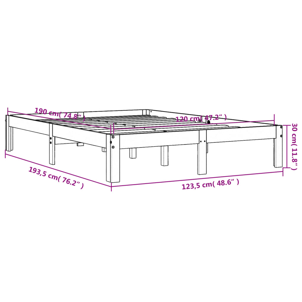 vidaXL Bed Frame without Mattress Wax Brown 120x190 cm Small Double Solid Wood Pine