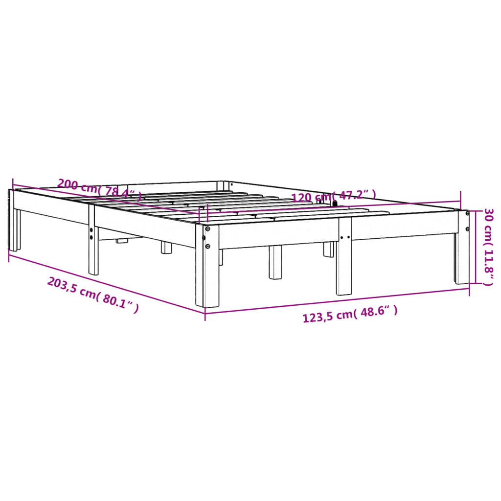 vidaXL Bed Frame without Mattress Wax Brown 120x200 cm Solid Wood Pine