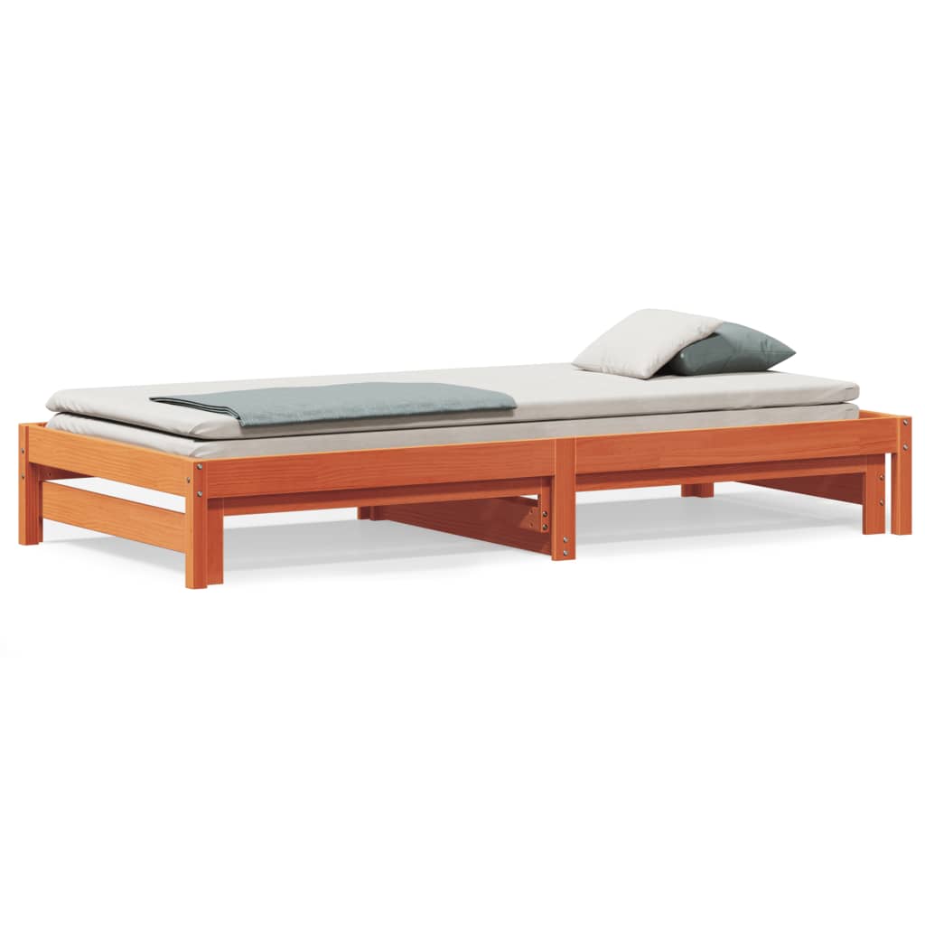 vidaXL Day Bed with Trundle without Mattress Wax Brown 90x190 cm Single