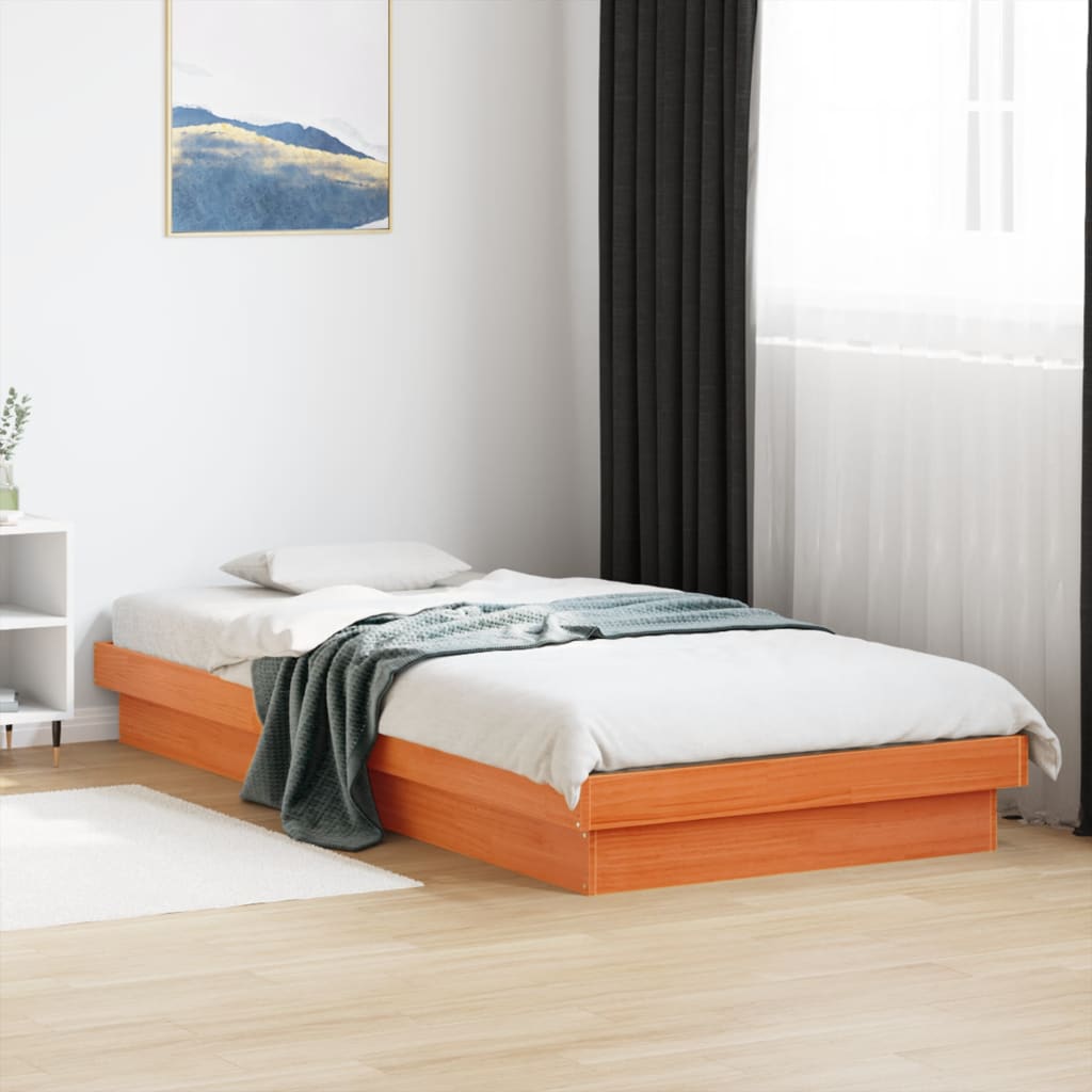 LED Bed Frame without Mattress Wax Brown 90x200 cm Solid Wood