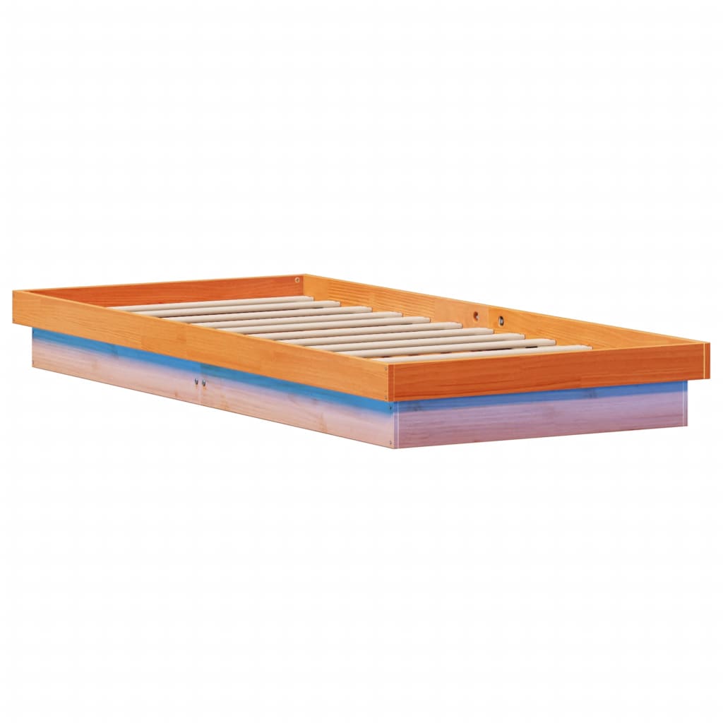 LED Bed Frame without Mattress Wax Brown 90x200 cm Solid Wood
