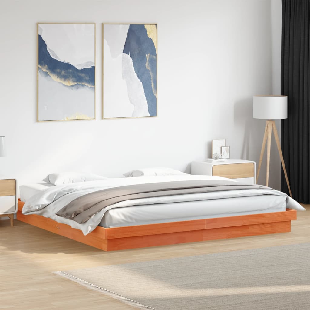 vidaXL LED Bed Frame without Mattress Wax Brown 200x200 cm Solid Wood