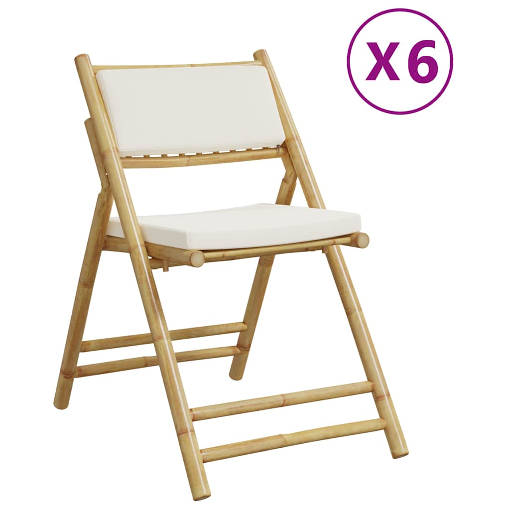 vidaXL 6 Piece Folding Bistro Chairs with Cream White Cushions Bamboo