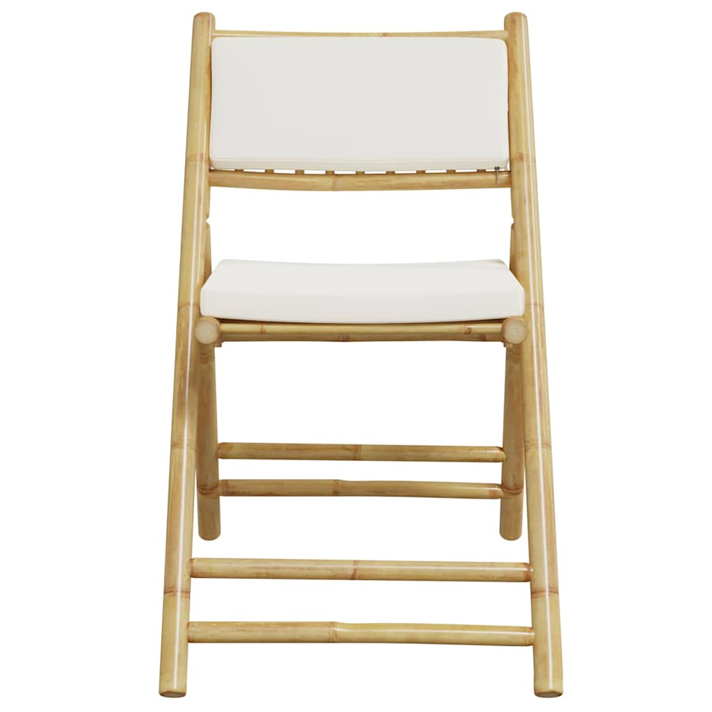 vidaXL 6 Piece Folding Bistro Chairs with Cream White Cushions Bamboo