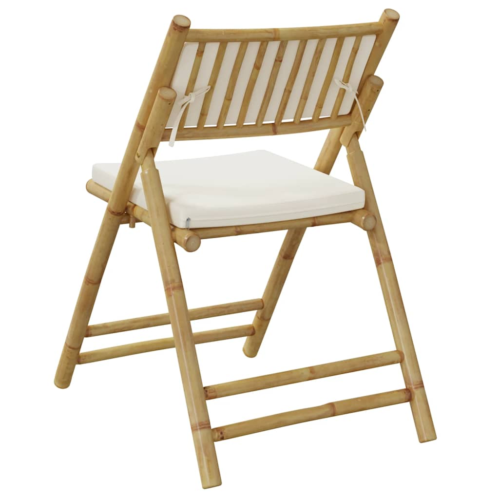 vidaXL 6 Piece Folding Bistro Chairs with Cream White Cushions Bamboo