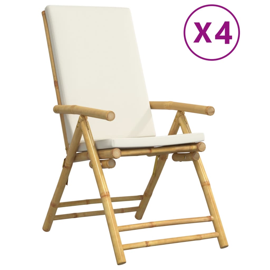 vidaXL 4 Piece Folding Reclining Chairs with Cream White Cushions Bamboo