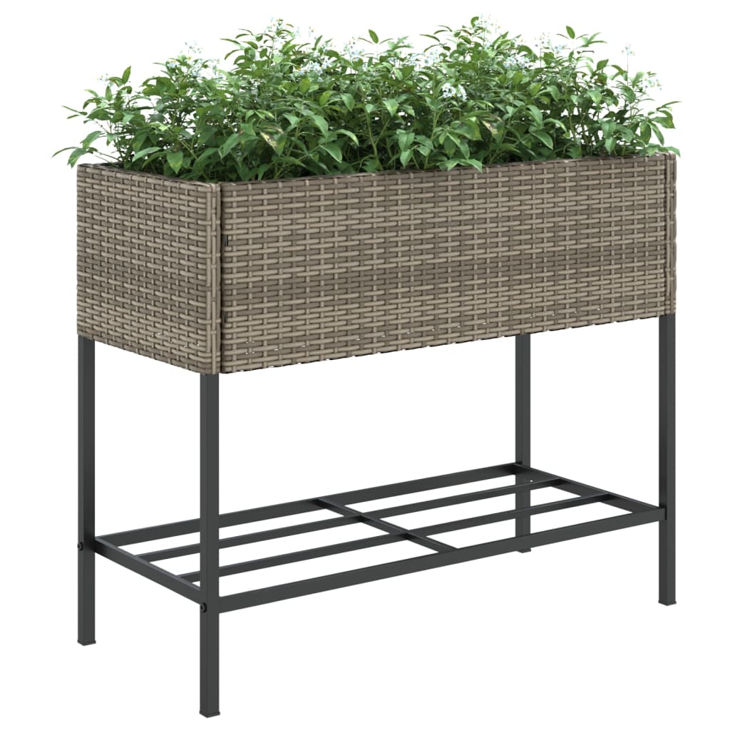 vidaXL Garden Planters with Shelf 2 pcs Grey 90x40x75 cm Poly Rattan