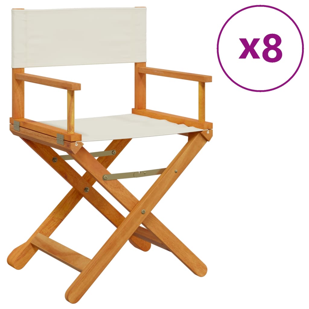 8 Piece Folding Garden Chairs Cream White Fabric