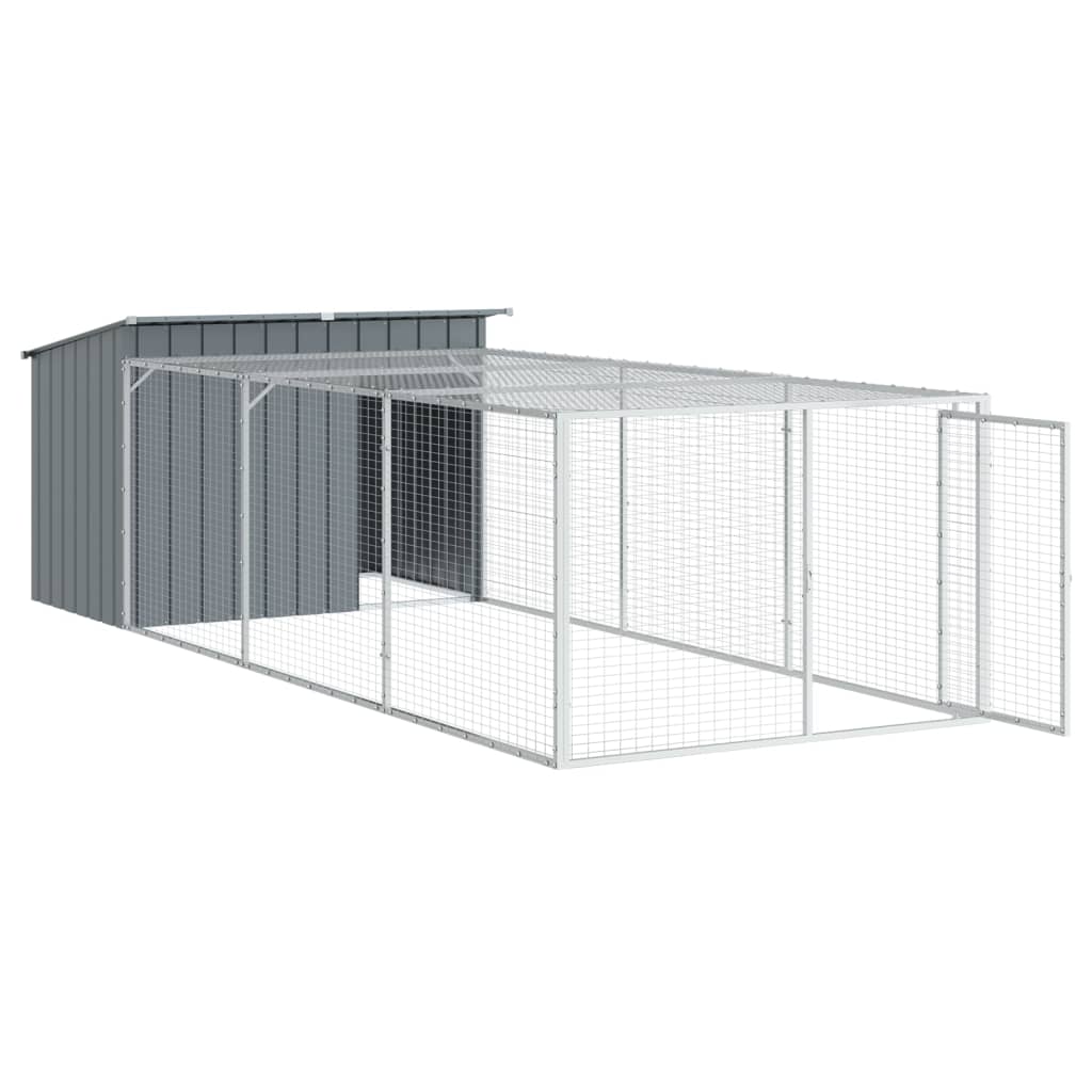 vidaXL Dog House with Run Anthracite 153x396x110 cm Galvanised Steel