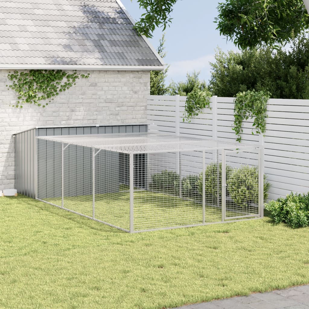 vidaXL Dog House with Run Anthracite 197x396x110 cm Galvanised Steel