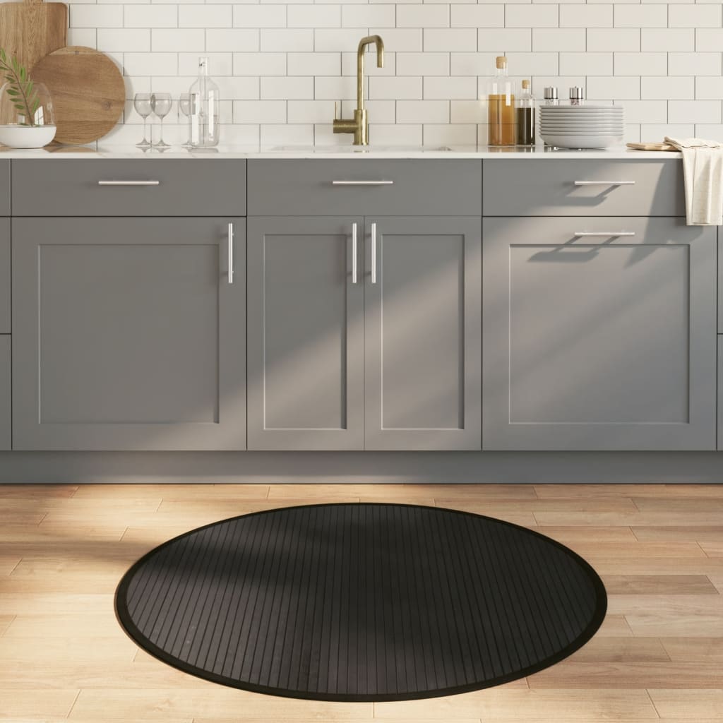 Rug Round Black100 cm Bamboo