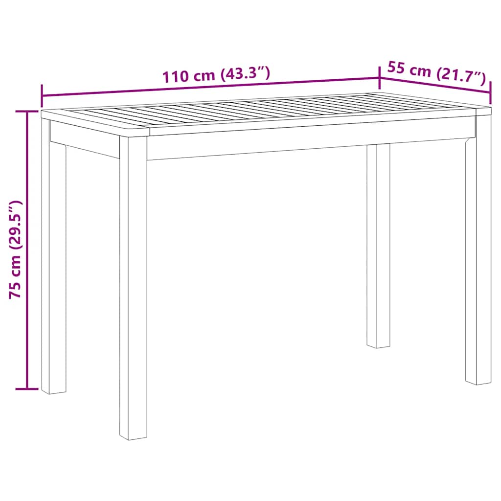 366368 vidaXL Garden Dining Table 110x55x75 cm Solid Wood Acacia