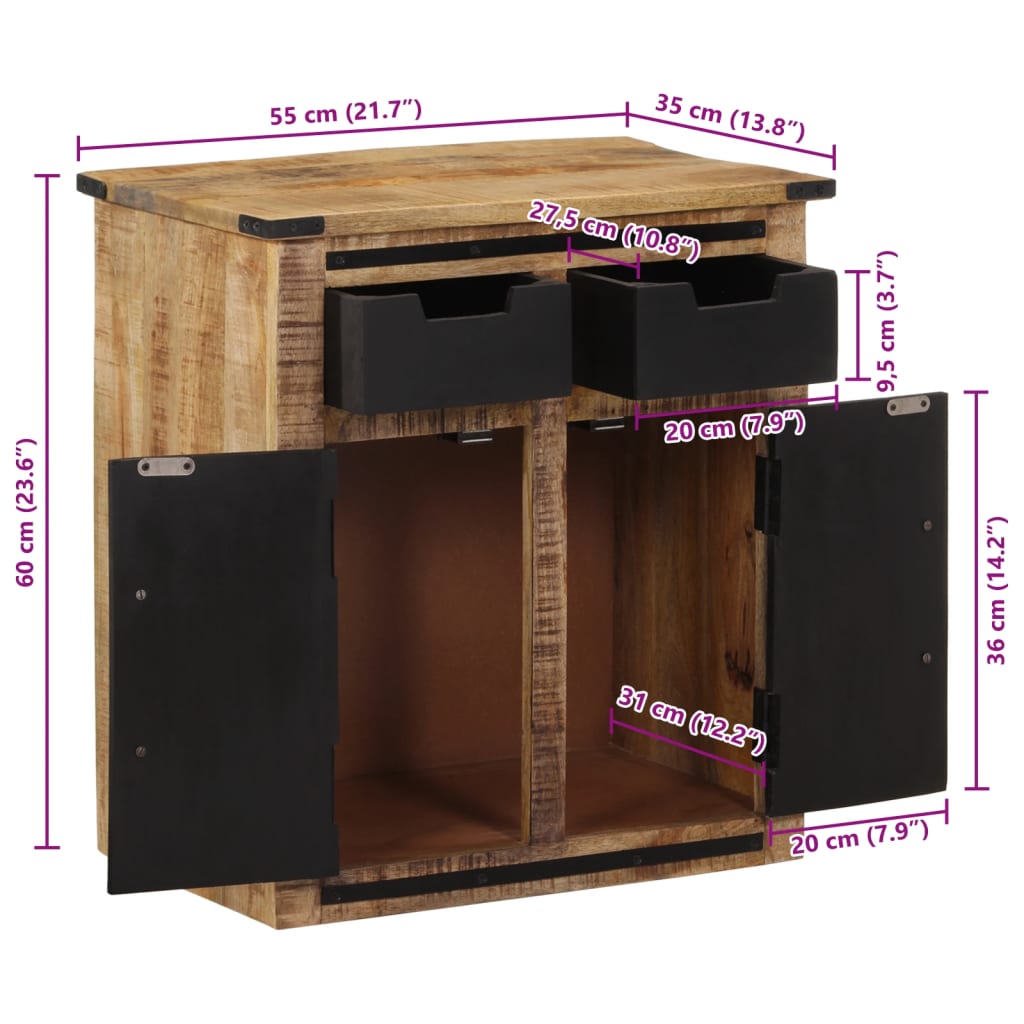 vidaXL Sideboard with 2 Drawers 55x35x60 cm Solid Wood Mango