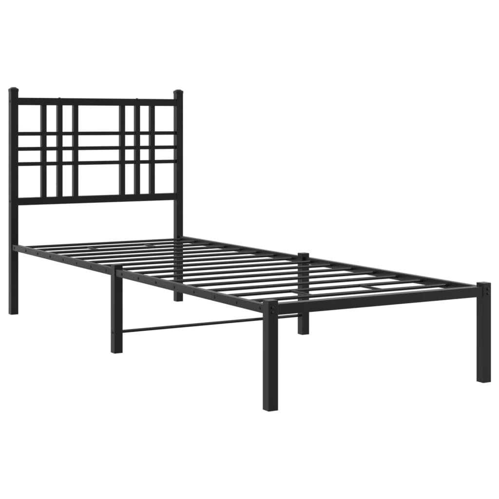 vidaXL Metal Bed Frame without Mattress with Headboard Black 75x190cm