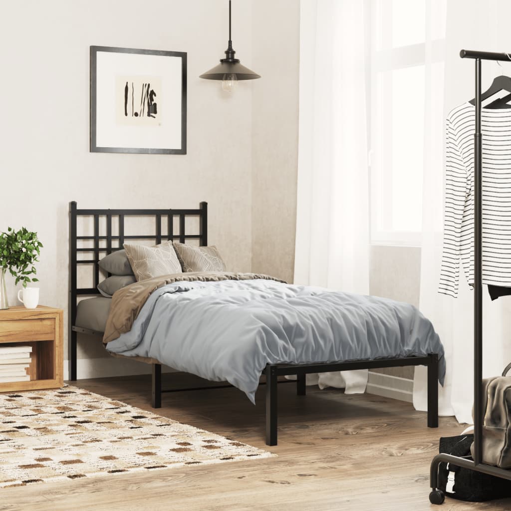 vidaXL Metal Bed Frame without Mattress with Headboard Black 75x190cm